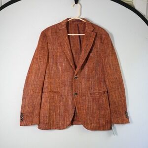 Cantarelli Herringbone Blazer Sport‎ Coat Jacket Orange Brown Size 40 Silk NWT